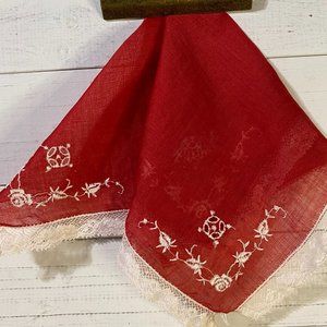 Red Hankie with Sea Glass